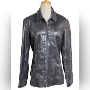Jones New York Black Stitched Real Leather Jacket